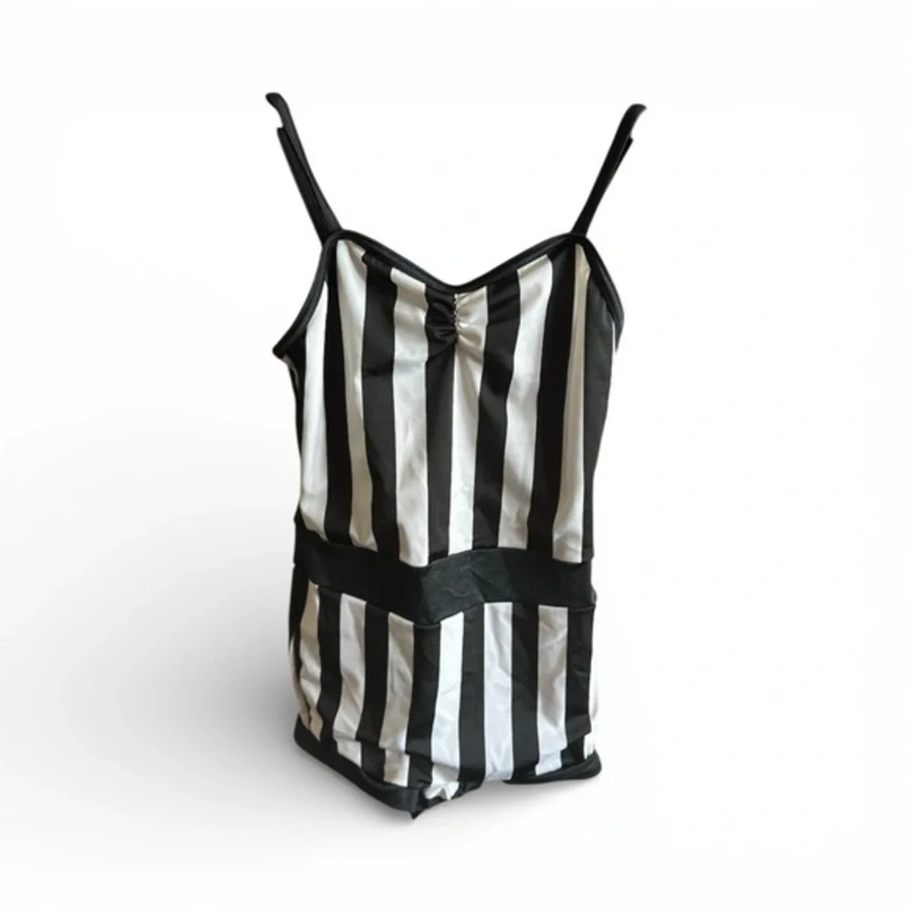 Weissman Black and White Striped Dance Leotard Retro Dancers Costume Size MC